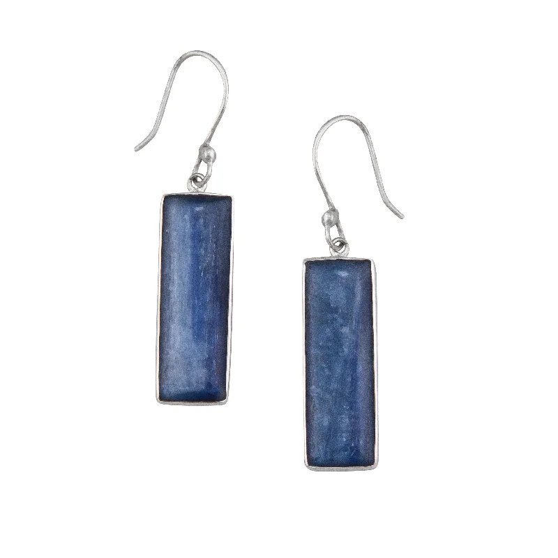 Sterling Silver Kyanite Rectangle Drop Earrings