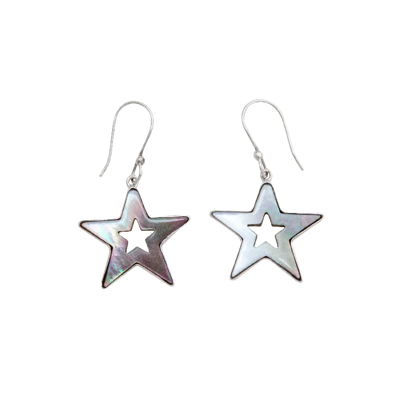 Sterling Silver Mother of Pearl Star Drop Earrings