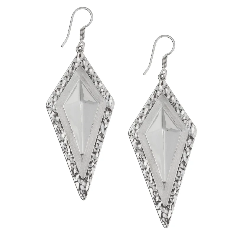 Sterling Silver Multi Hammered Diamond Drop Earrings