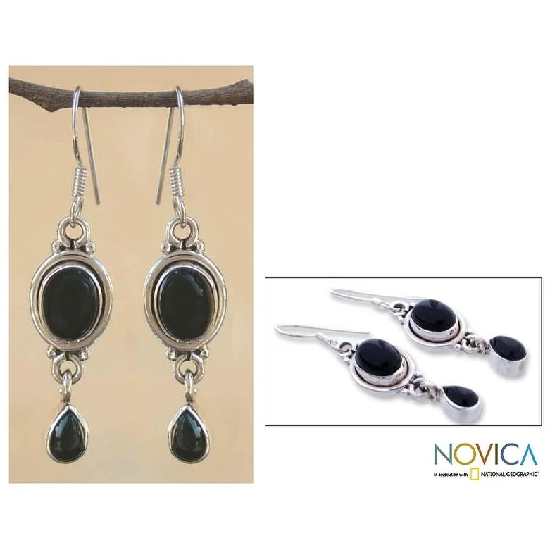 Sterling Silver Mystery Onyx Drop Earrings