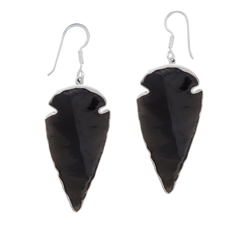 Sterling Silver Obsidian Arrowhead Drop Earrings