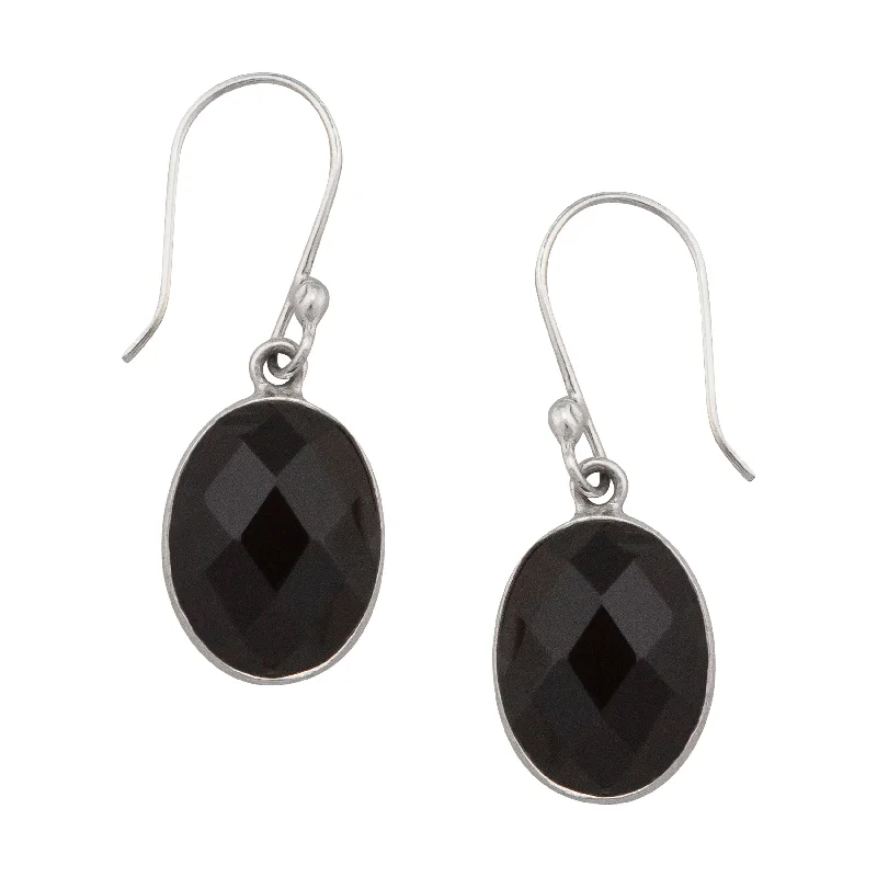 Sterling Silver Onyx Faceted Drop Earrings