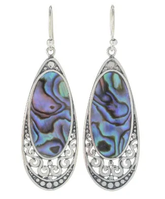 Sterling Silver Oval Abalone Filigree Drop Earrings by Samuel B.