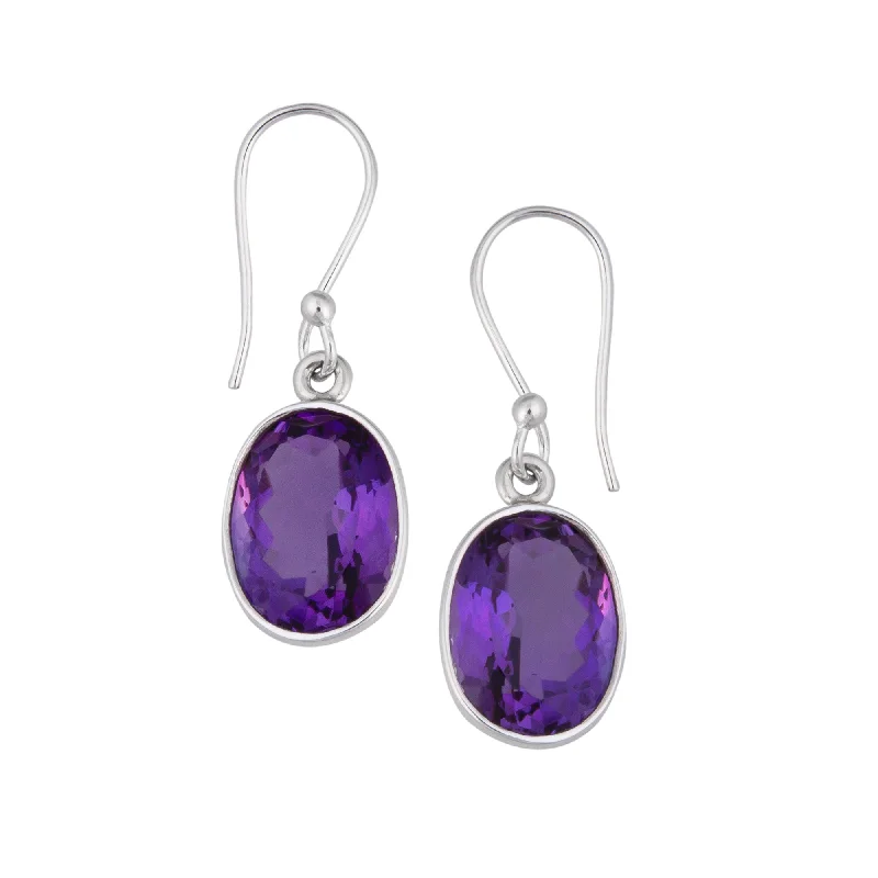 Sterling Silver Oval Amethyst Drop Earrings