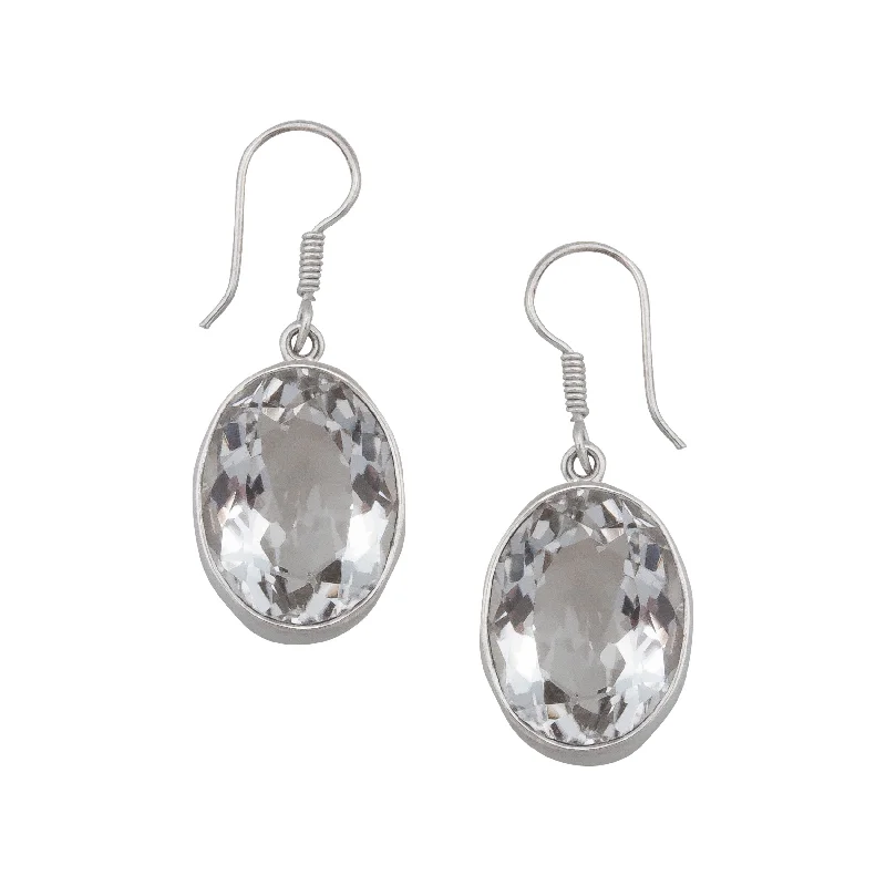 Sterling Silver Oval Clear Quartz Drop Earrings