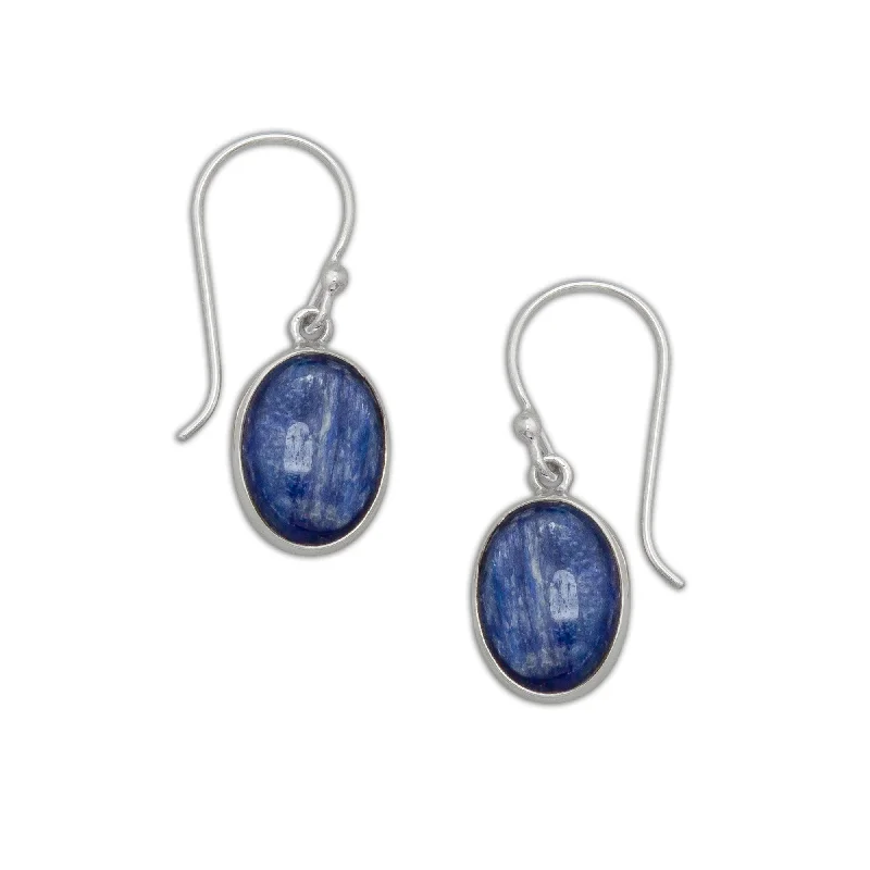 Sterling Silver Oval Kyanite Drop Earrings