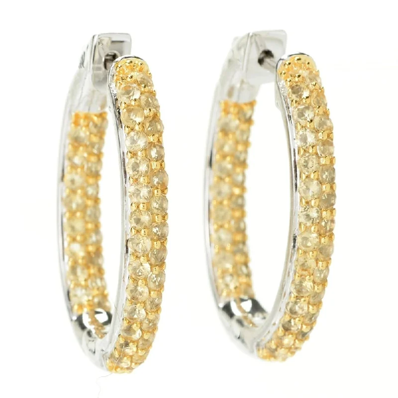 Sterling Silver Pave Citrine Inside-out Hoop Earrings