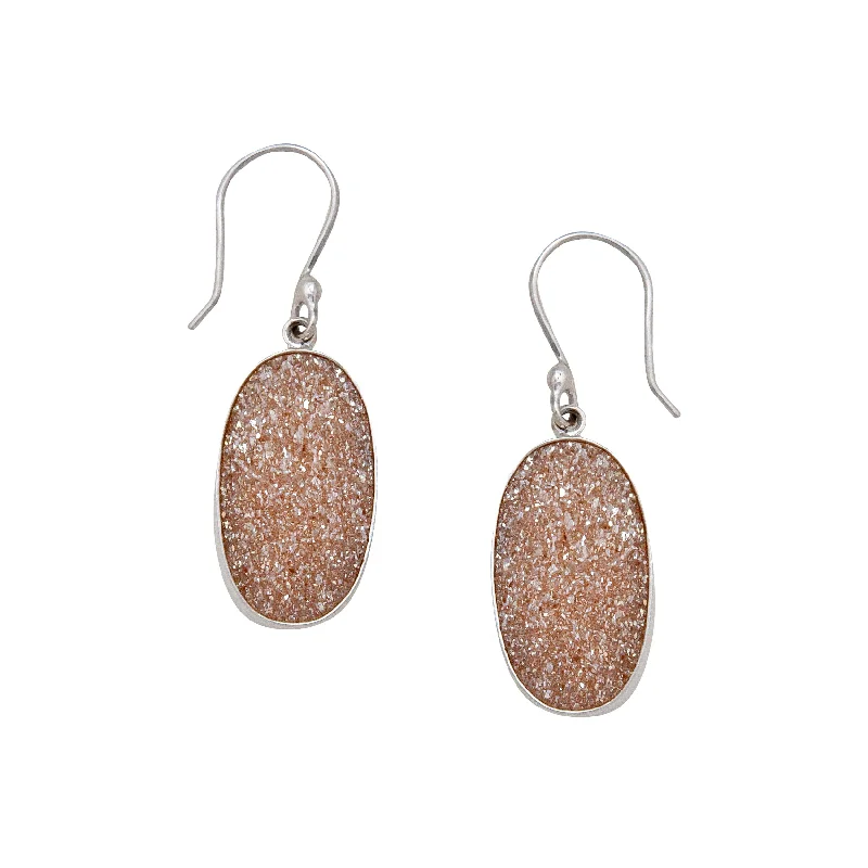 Sterling Silver Peach Druzy Drop Earrings