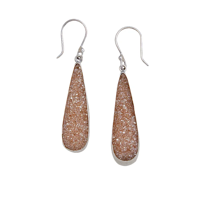 Sterling Silver Peach Druzy Teardrop Earrings