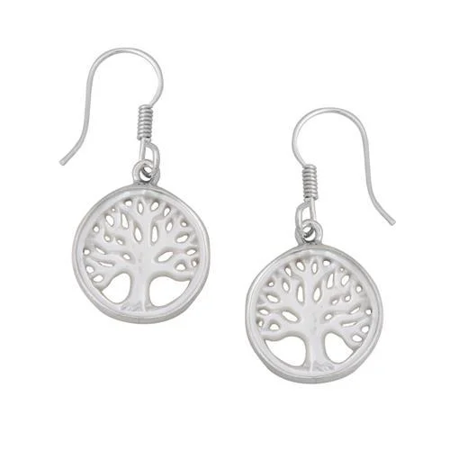 Sterling Silver Mother of Pearl Tree of Life Drop Earrings