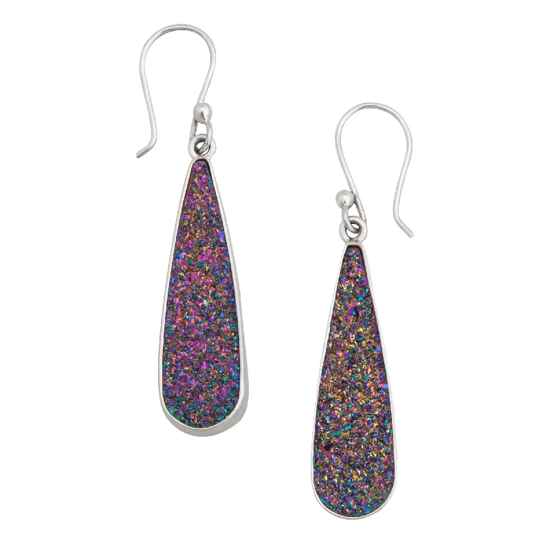 Sterling Silver Rainbow Druzy Teardrop Earrings