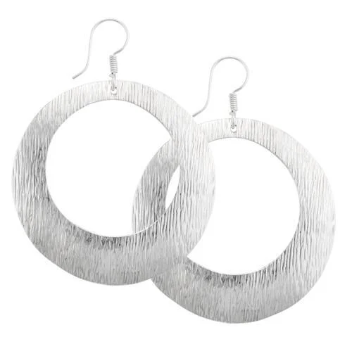 Sterling Silver Streaked Round Drop Earrings