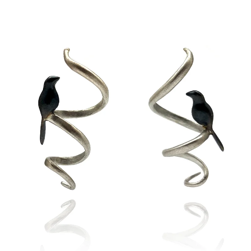 Sterling Silver Swirling Bird Earrings