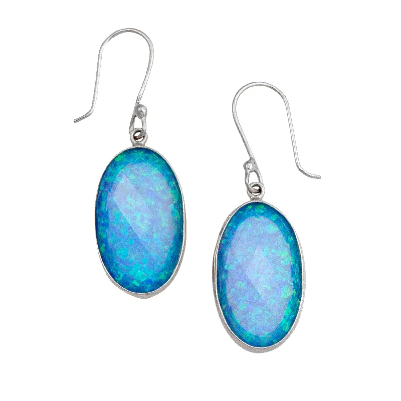 Sterling Silver Synthetic Blue Opal Drop Earrings