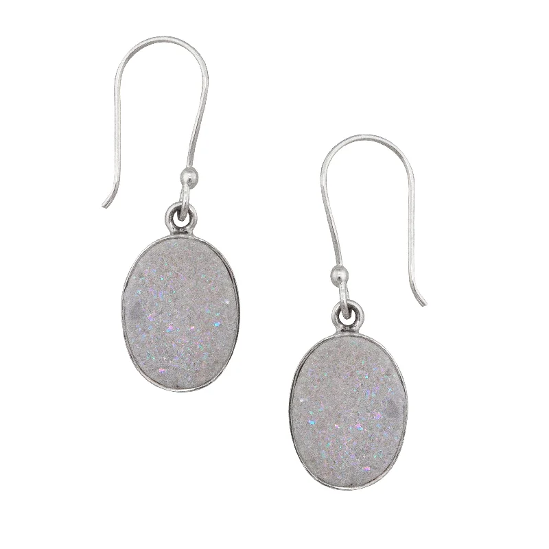 Sterling Silver White Druzy Drop Earrings