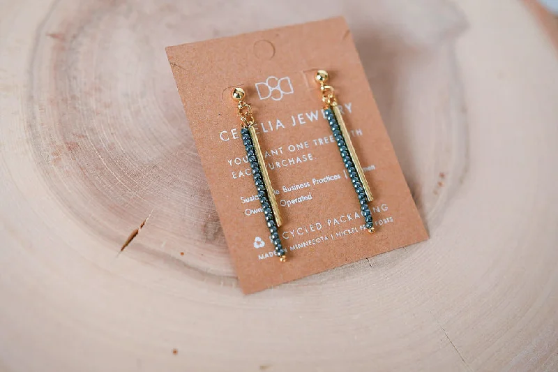 Seed Bead Bar Drop Earrings in Turquoise