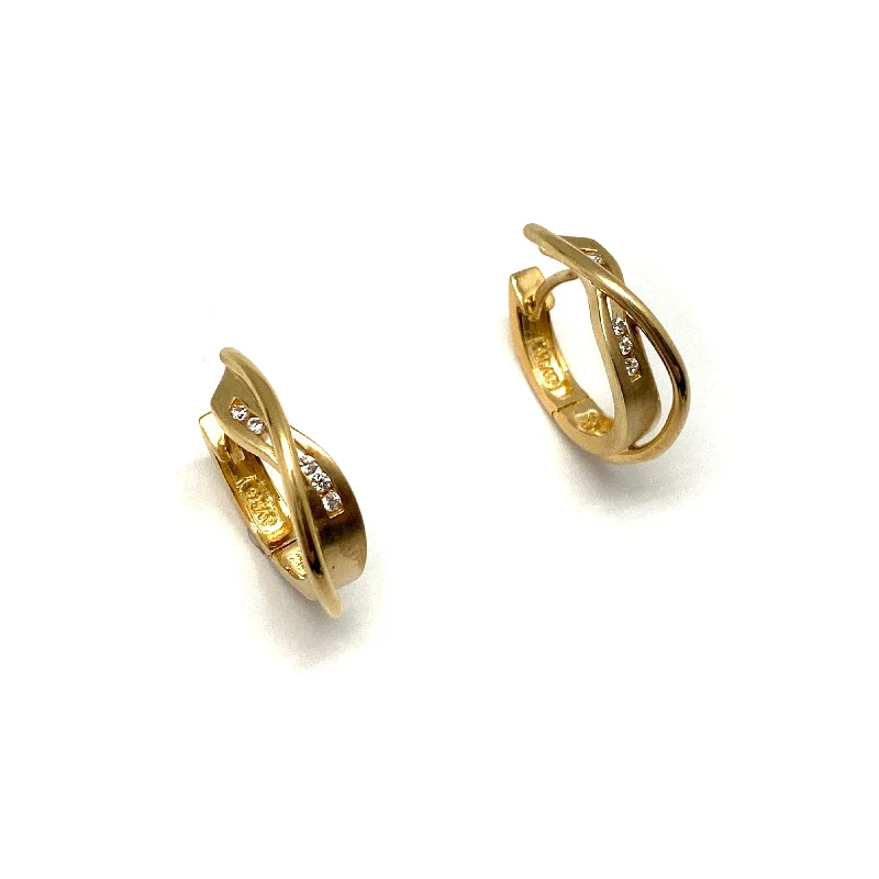 Twisted Gold and CZ Huggie Earrings