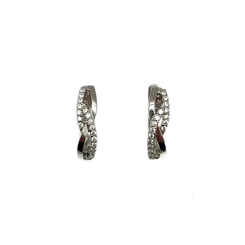 Twisted Silver CZ Huggie Earrings