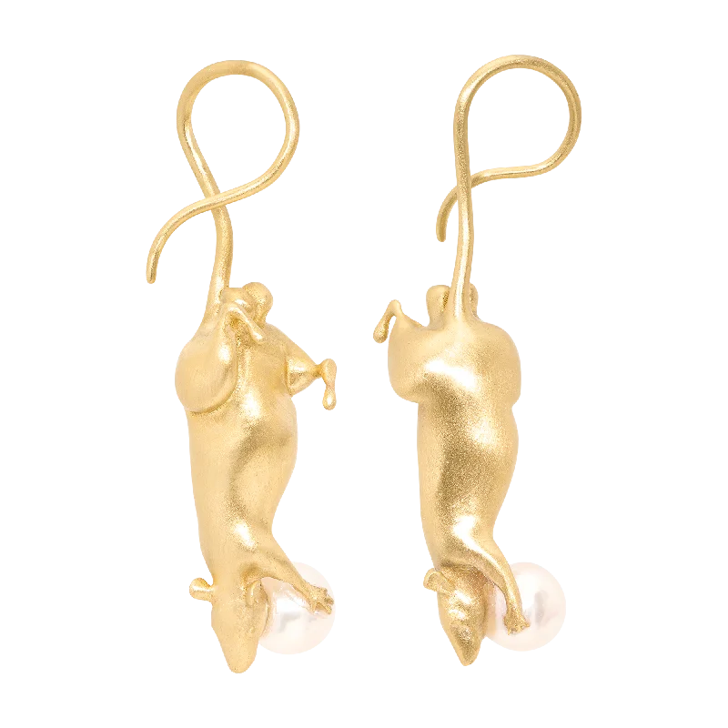 White Pearl Ratticus Rat Drop Earrings - 11779