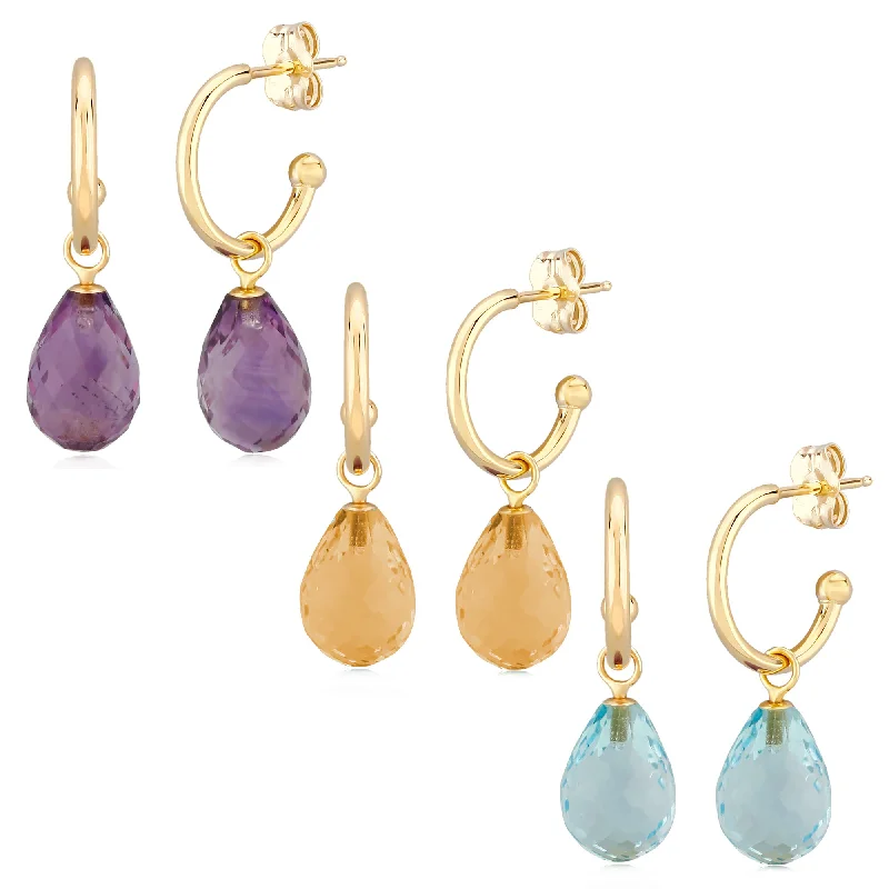 Yellow Gold and Interchangeable Colored Stone Earrings