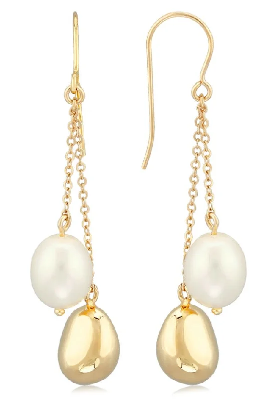 Yellow Gold and Oval Freshwater Pearl Earrings